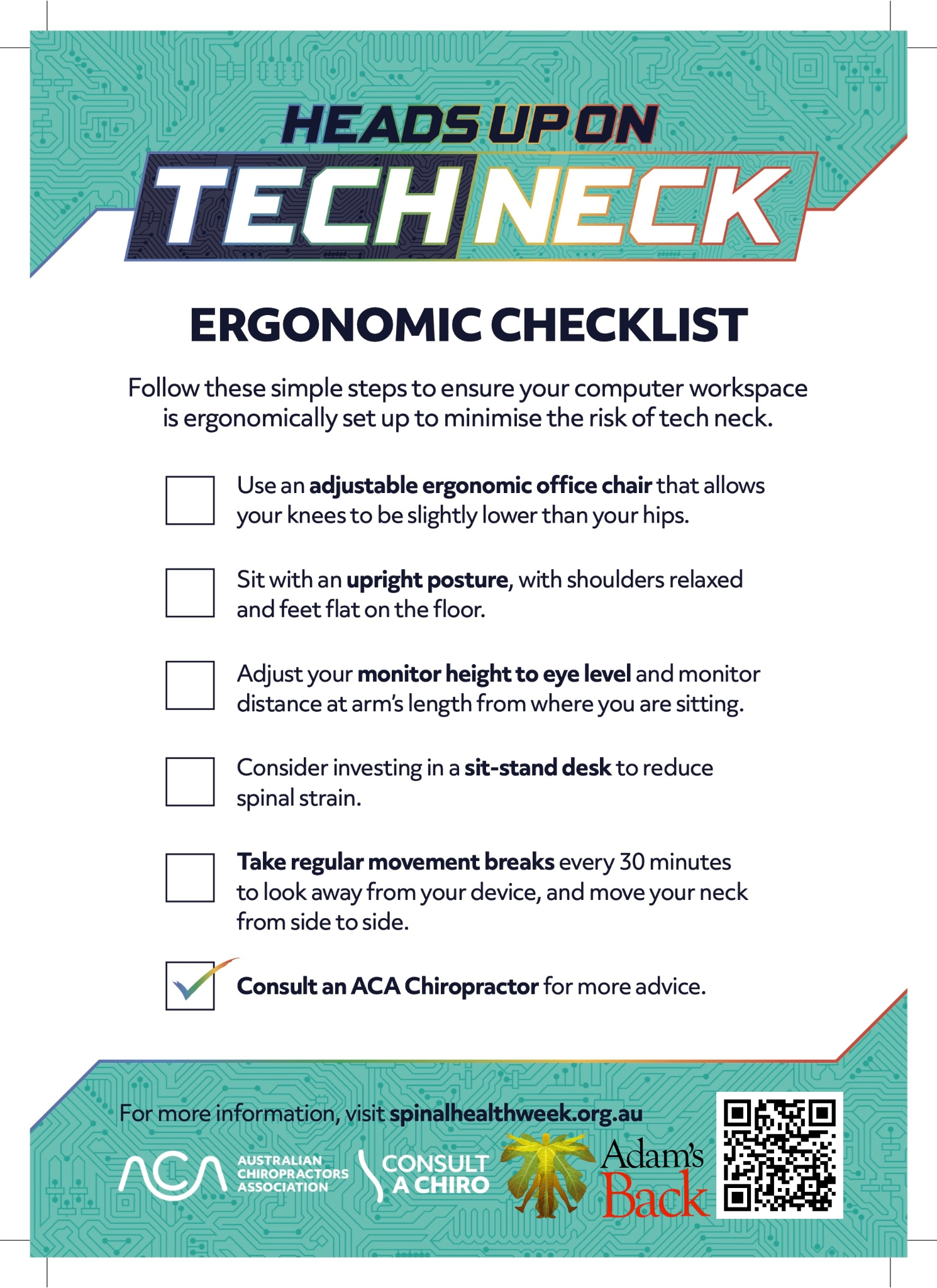 Heads Up On Tech Neck Ergonomic Checklist