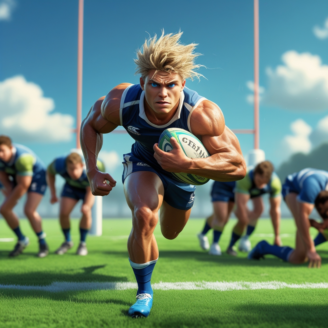 Fit and healthy rugby player outrunning the opposition